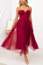 Edith | White Tulle Midi Dress With Corset Bodice