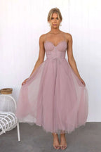 Lucinda | Black Corset Tulle Midi Dress For Weddings And Parties