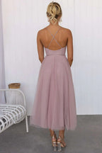 Lucinda | Black Corset Tulle Midi Dress For Weddings And Parties