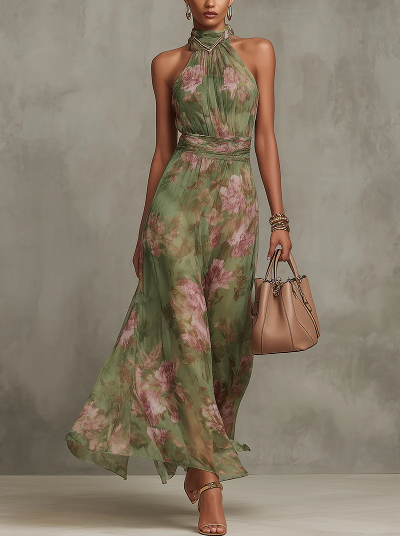 Anouk | Floral Wrapped Halter Maxi Dress Garden Party