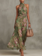 Anouk | Floral Wrapped Halter Maxi Dress Garden Party