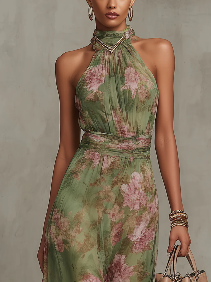 Anouk | Floral Wrapped Halter Maxi Dress Garden Party