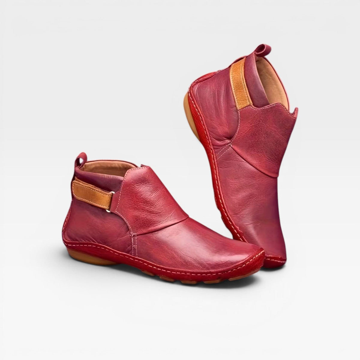 Isadora | Leather Ankle Boots Low Heel Black Brown — Red