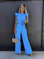 Ophelia | Belted Wide Leg Jumpsuit With Butterfly Sleeves