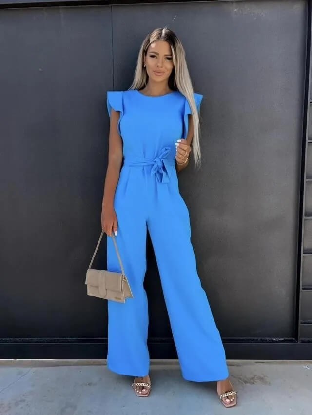 Ophelia | Belted Wide Leg Jumpsuit With Butterfly Sleeves
