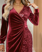 Apolline | Long Sleeve Sequin Velvet Mini Dress Green Silver White