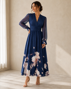 Honorine | Floral Sheer Sleeve Maxi Occasion Dress