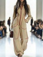 Rosaline | Long Sleeve Wide Leg Denim Jumpsuit Strapless White — APRICOT