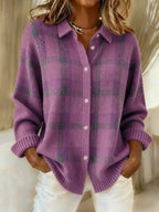 Sabine | Plaid Knit Cardigan Sweater Relaxed Button-Up