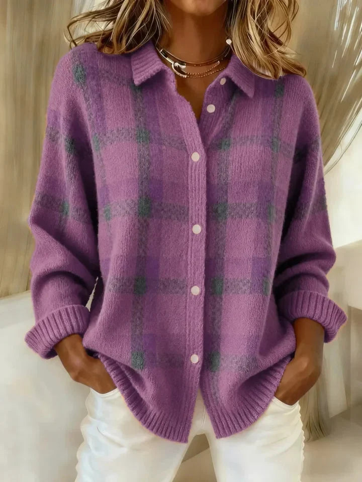Sabine | Plaid Knit Cardigan Sweater Relaxed Button-Up