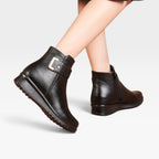 Helena | Black Leather Low Heel Ankle Boots