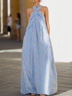 Verena | Halter Neck Striped Maxi Garden Party Dress