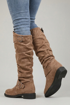 Lucinda | Chunky Black Leather Block Heel Knee High Boots