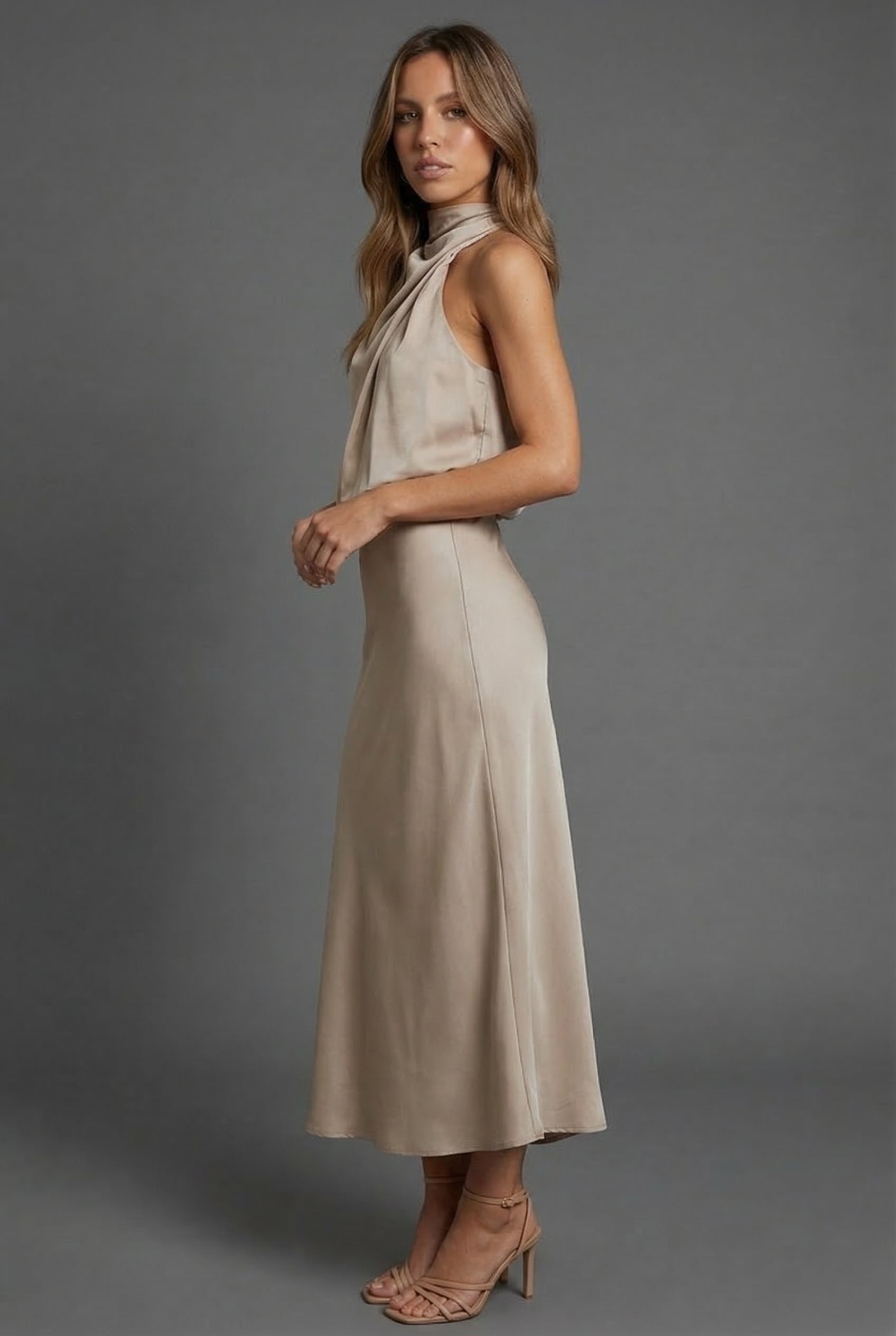 Sidonie | Summer Wedding Guest Dress Halter Neck Satin Midi