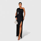 Vivienne | Long Sleeve Satin Maxi Dress Wedding Guest Evening