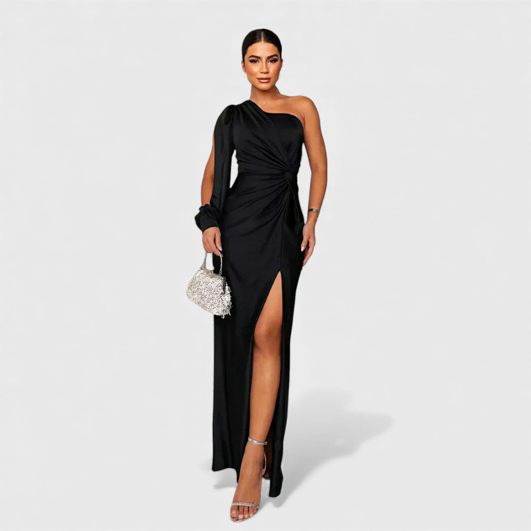 Vivienne | Long Sleeve Satin Maxi Dress Wedding Guest Evening