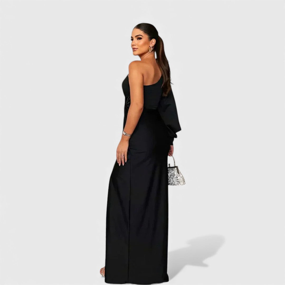 Vivienne | Long Sleeve Satin Maxi Dress Wedding Guest Evening