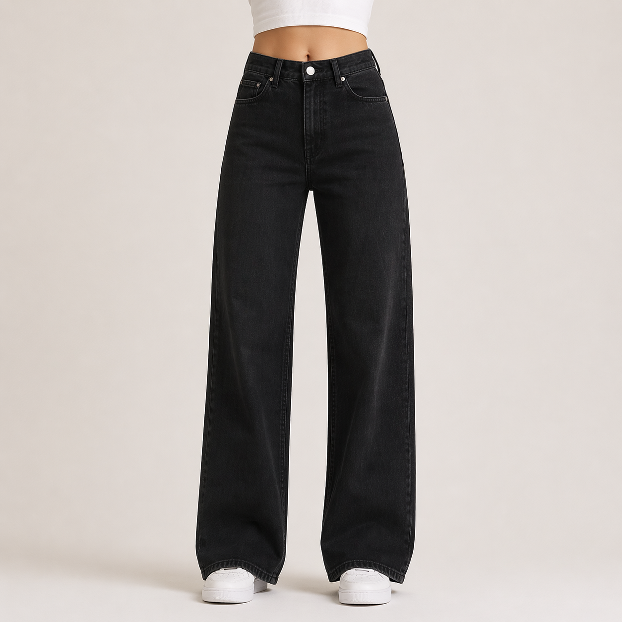 Coralie | Black Stretchy High Waist Wide Leg Pants