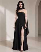 Solene | Black Strapless Scarf Neck Maxi Dress — Black