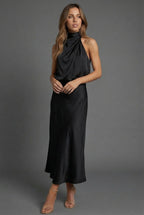 Sidonie | Summer Wedding Guest Dress Halter Neck Satin Midi