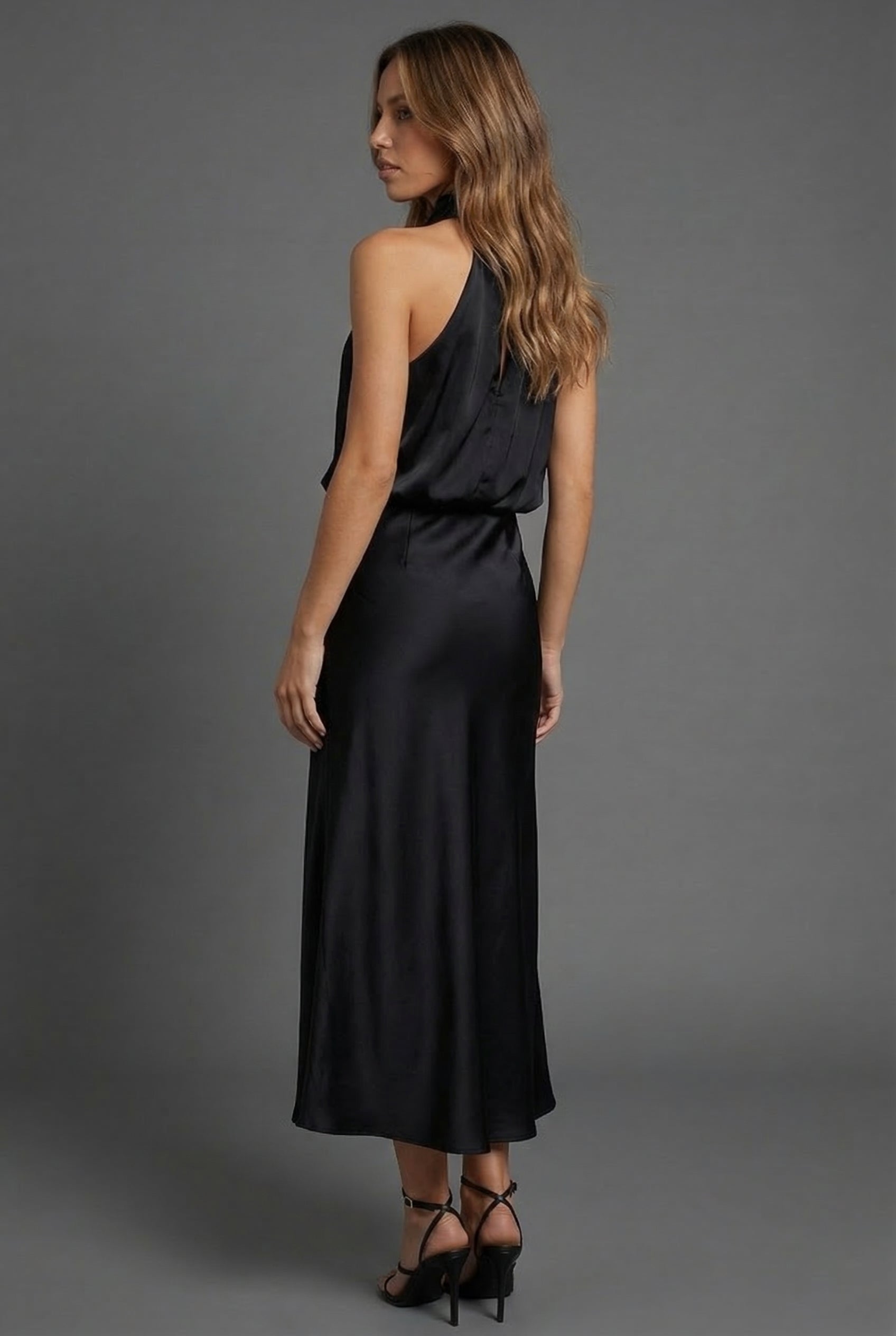 Sidonie | Summer Wedding Guest Dress Halter Neck Satin Midi
