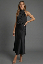Sidonie | Summer Wedding Guest Dress Halter Neck Satin Midi