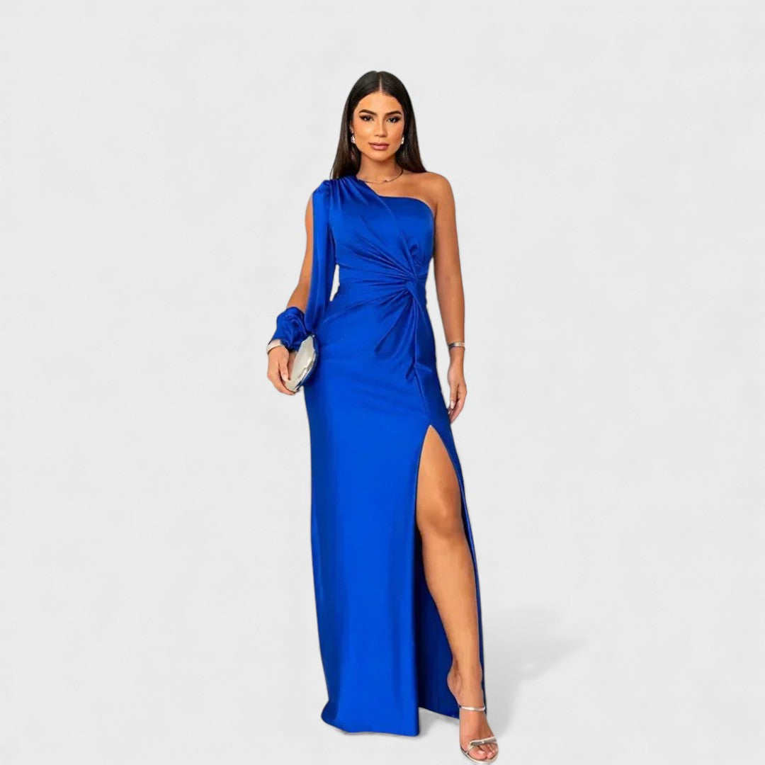 Vivienne | Long Sleeve Satin Maxi Dress Wedding Guest Evening