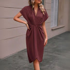 Floriane | Women's Elegant Draped Cocktail Midi Dress