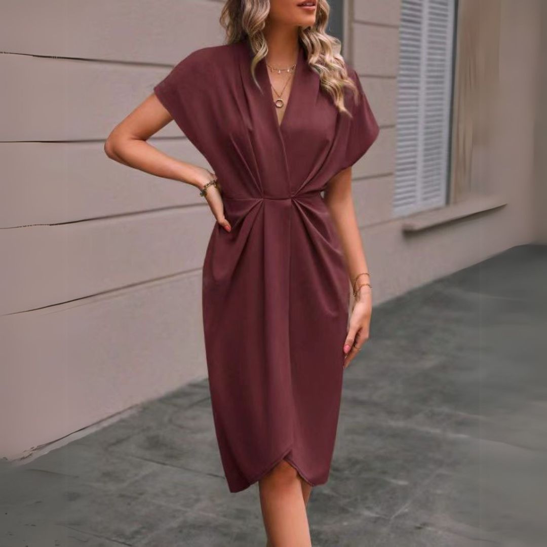 Floriane | Women's Elegant Draped Cocktail Midi Dress