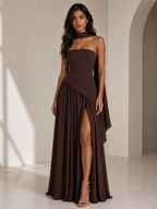Solene | Black Strapless Scarf Neck Maxi Dress — Brown
