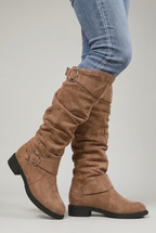 Lucinda | Chunky Black Leather Block Heel Knee High Boots