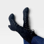 Oriane | Black Brown Lace Up Block Heel Leather Ankle Boots