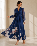 Honorine | Floral Sheer Sleeve Maxi Occasion Dress