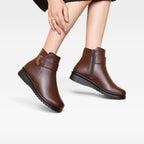 Helena | Black Leather Low Heel Ankle Boots