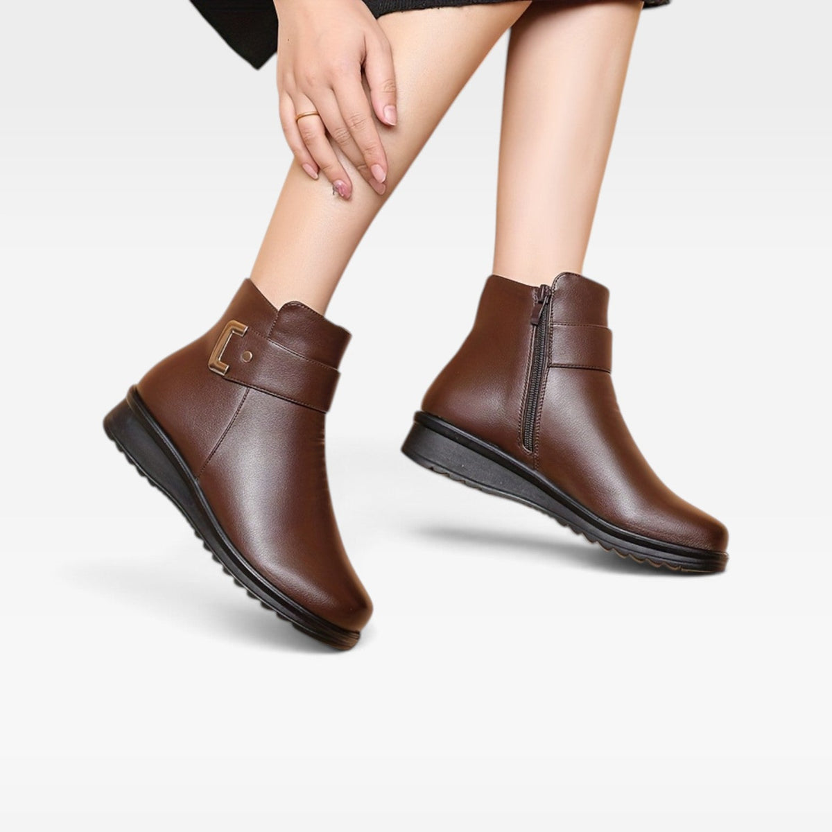 Helena | Black Leather Low Heel Ankle Boots