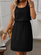 Liliana | Women's Waffle Knit Drawstring Mini Tank Dress
