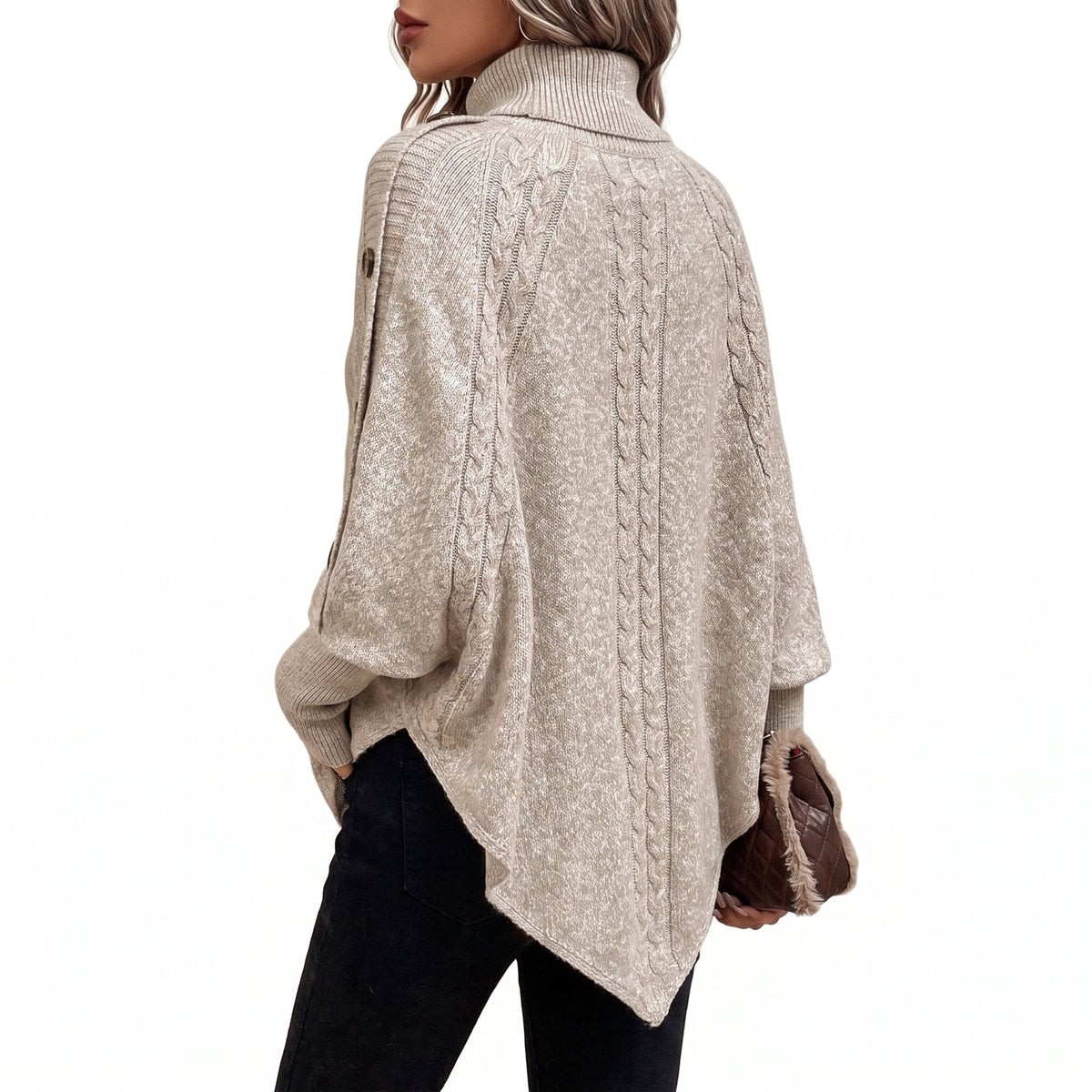 Cosima | Oversized Cable Knit Chunky Turtleneck Long Cardigan Sweater