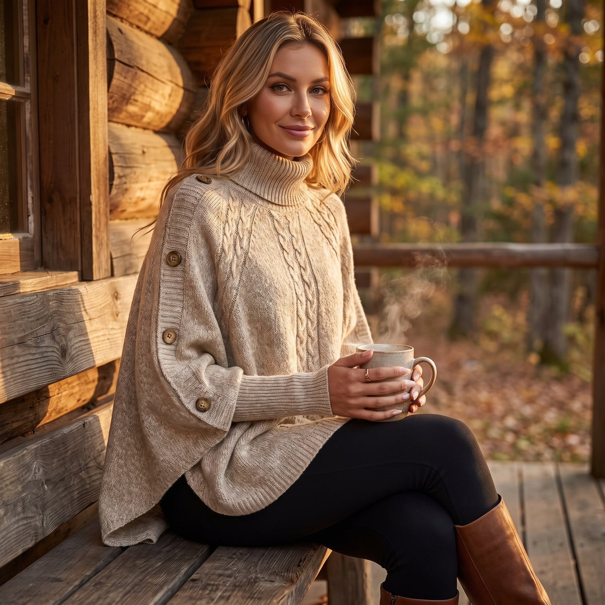 Cosima | Oversized Cable Knit Chunky Turtleneck Long Cardigan Sweater