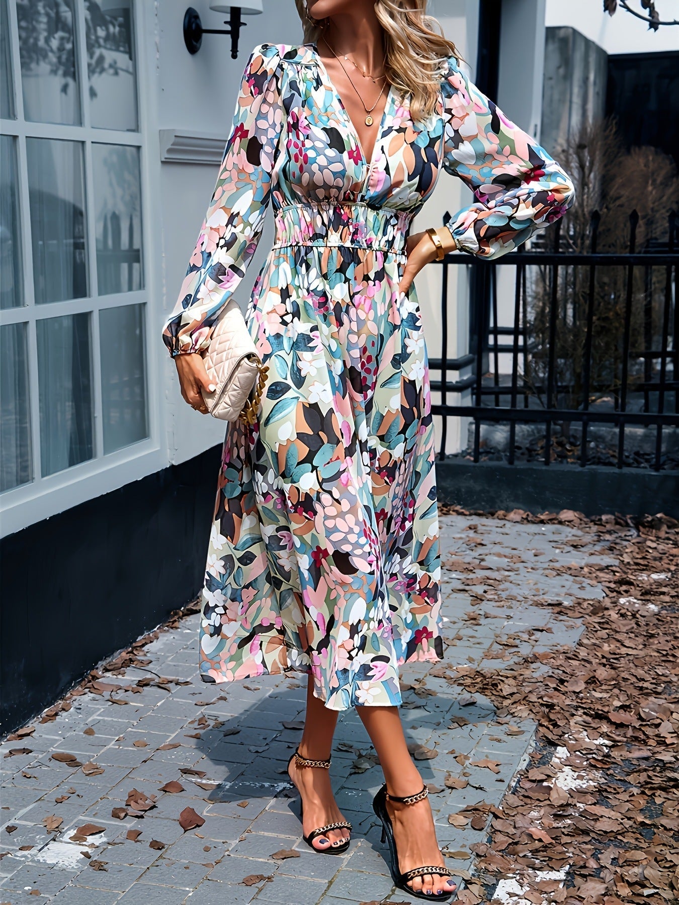 Pascale | Floral Bridesmaid Dresses Long Sleeve Midi