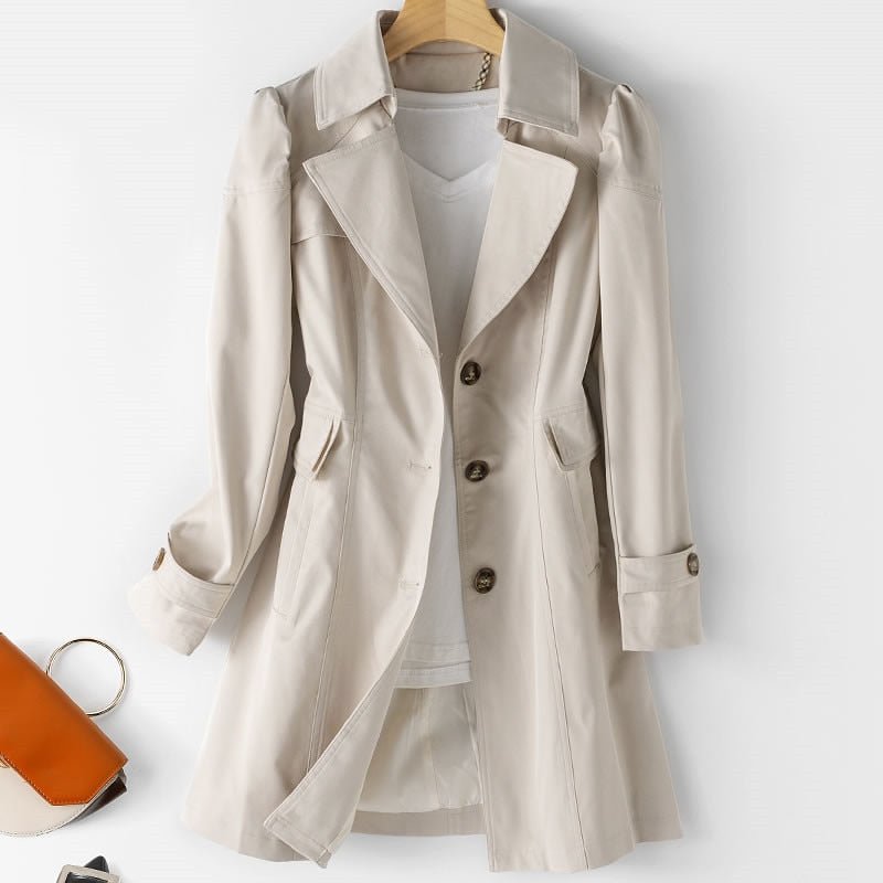 Ophelia | Classic Single Breasted Fur Trim White Brown Trench Coat — Beige
