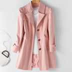 Ophelia | Classic Single Breasted Fur Trim White Brown Trench Coat — Pink