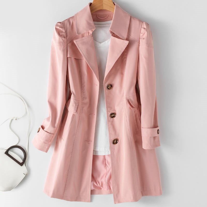 Ophelia | Classic Single Breasted Fur Trim White Brown Trench Coat — Pink