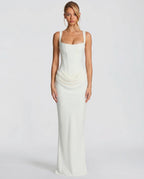 Berenice | Black Corset Dress with Cowl Skirt for Evening Gala