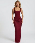 Berenice | Black Corset Dress with Cowl Skirt for Evening Gala