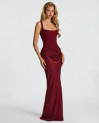 Berenice | Black Corset Dress with Cowl Skirt for Evening Gala