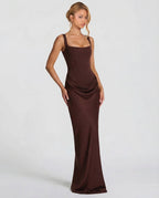 Berenice | Black Corset Dress with Cowl Skirt for Evening Gala