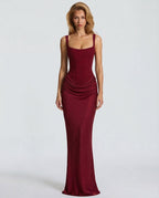 Berenice | Black Corset Dress with Cowl Skirt for Evening Gala
