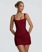 Camille | Lace-Up Corset Mini Dress with Draped Skirt
