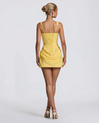 Camille | Lace-Up Corset Mini Dress with Draped Skirt