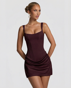 Camille | Lace-Up Corset Mini Dress with Draped Skirt